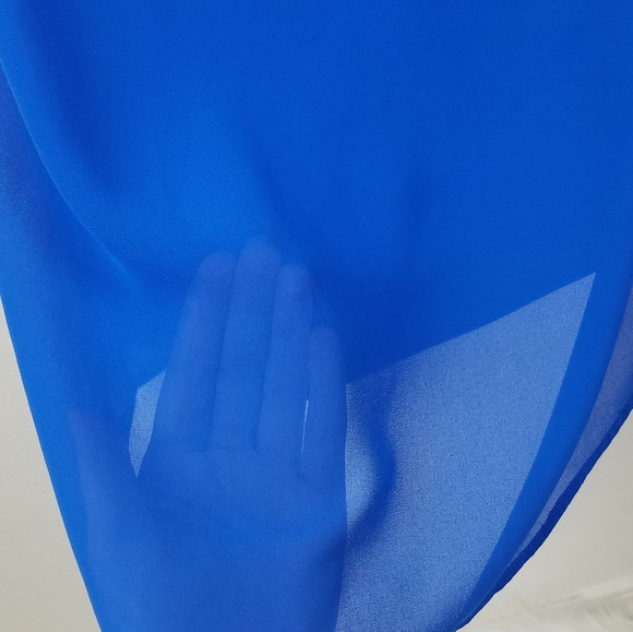 Sheer cobalt blue midi dress with waist tie - Picture 2 of 7